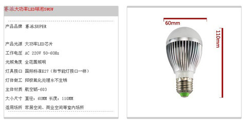 【led燈泡5w 高亮led節(jié)能燈E27螺口3w5w7wLED球泡燈照明led光源】價格,廠家,圖片,LED球泡燈,中山市賽派照明燈飾-